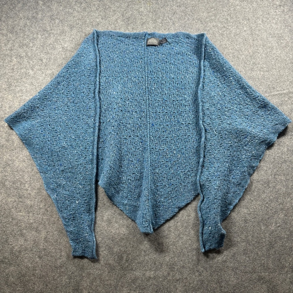 McKernan Poncho Shawl Womens One Size Blue Wool Cashmere Knit Made in Ireland